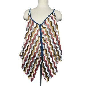 Double Zero Crochet Knit Tank Top Sz. M. Chevron Pattern Button Front Multicolor